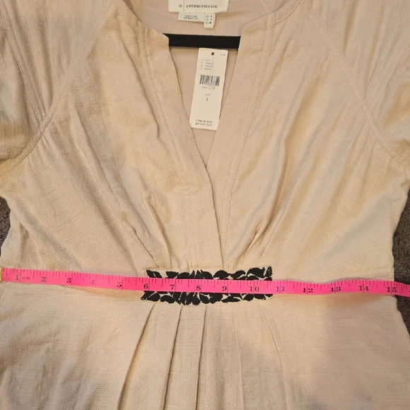 Anthropologie Cream Mini Dress with Black Embroidery Size 4 - Picture 12 of 14